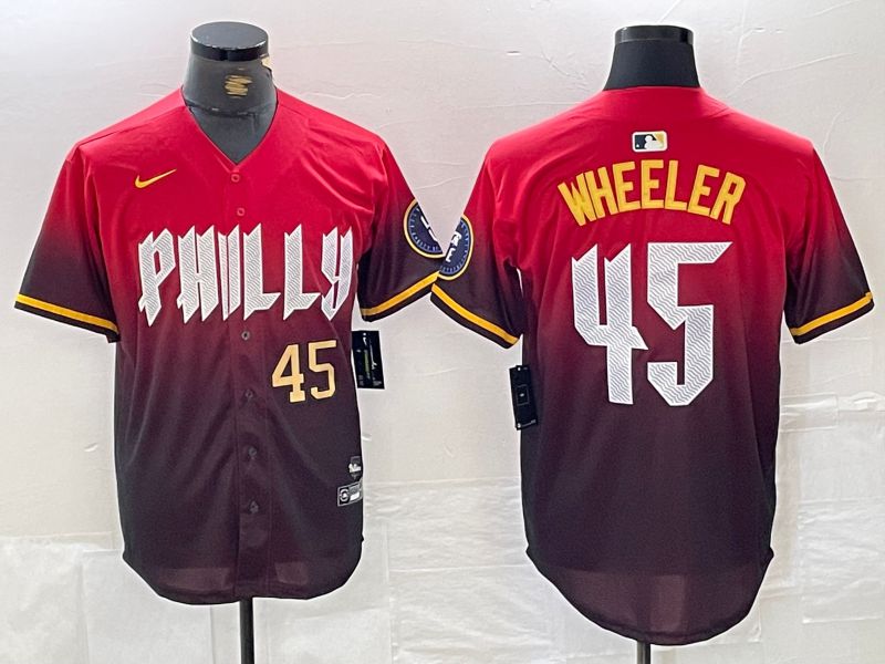 Men Philadelphia Phillies 45 Wheeler Red City Edition Nike 2024 MLB Jersey style 3